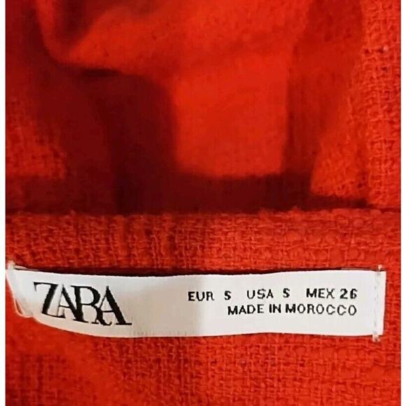 ZARA Small Red Holiday Christmas Tomato Blazer Jacket peplum lightweight cotton - Picture 11 of 12